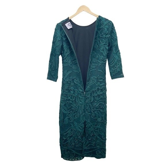 JS Collections Lace Dress Forest Sheer Sleeve Soutache Midi Sheath Dress Size 2 - Picture 3 of 14